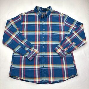 Eddie Bauer Mens Large Classic Fit Plaid Flannel Shirt Blue Red Long Sleeve L
